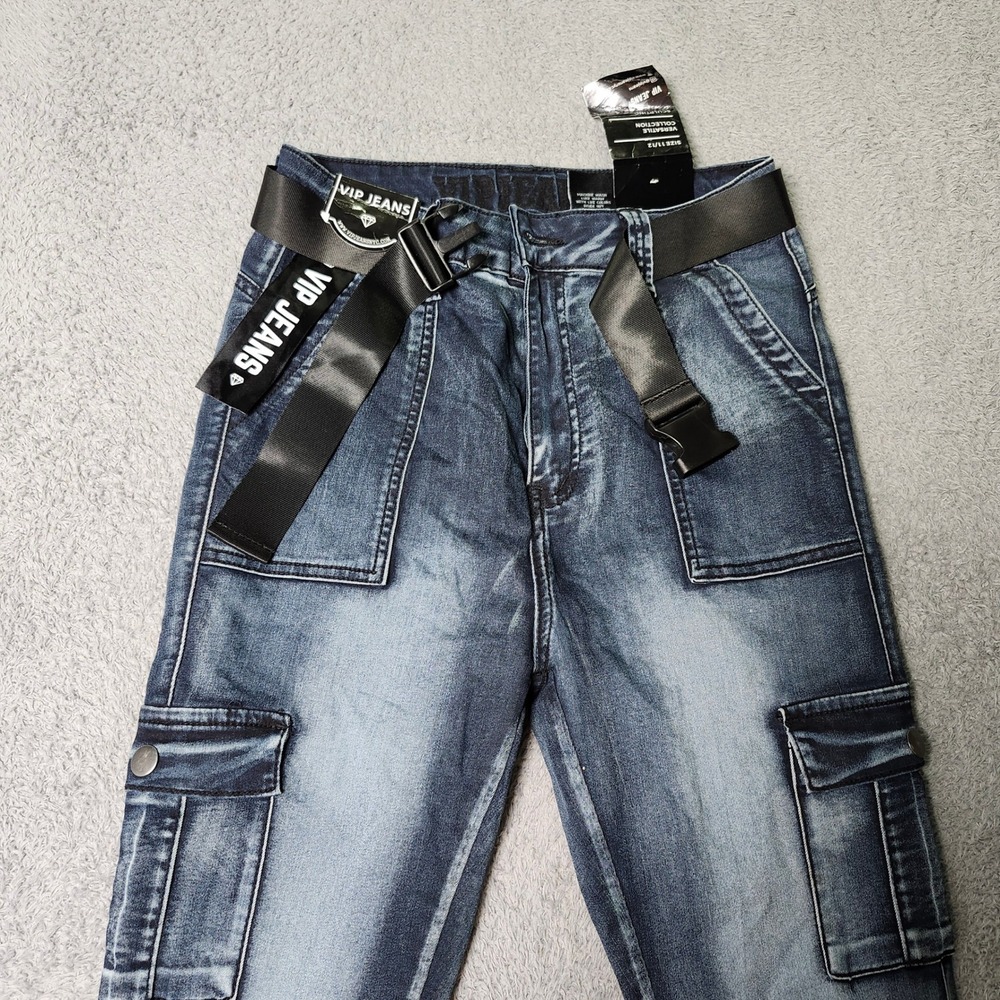 VIP Jeans Womens 11/12 Cargo Jogger Pants Blue Medium Wash Stretch Belted 7072